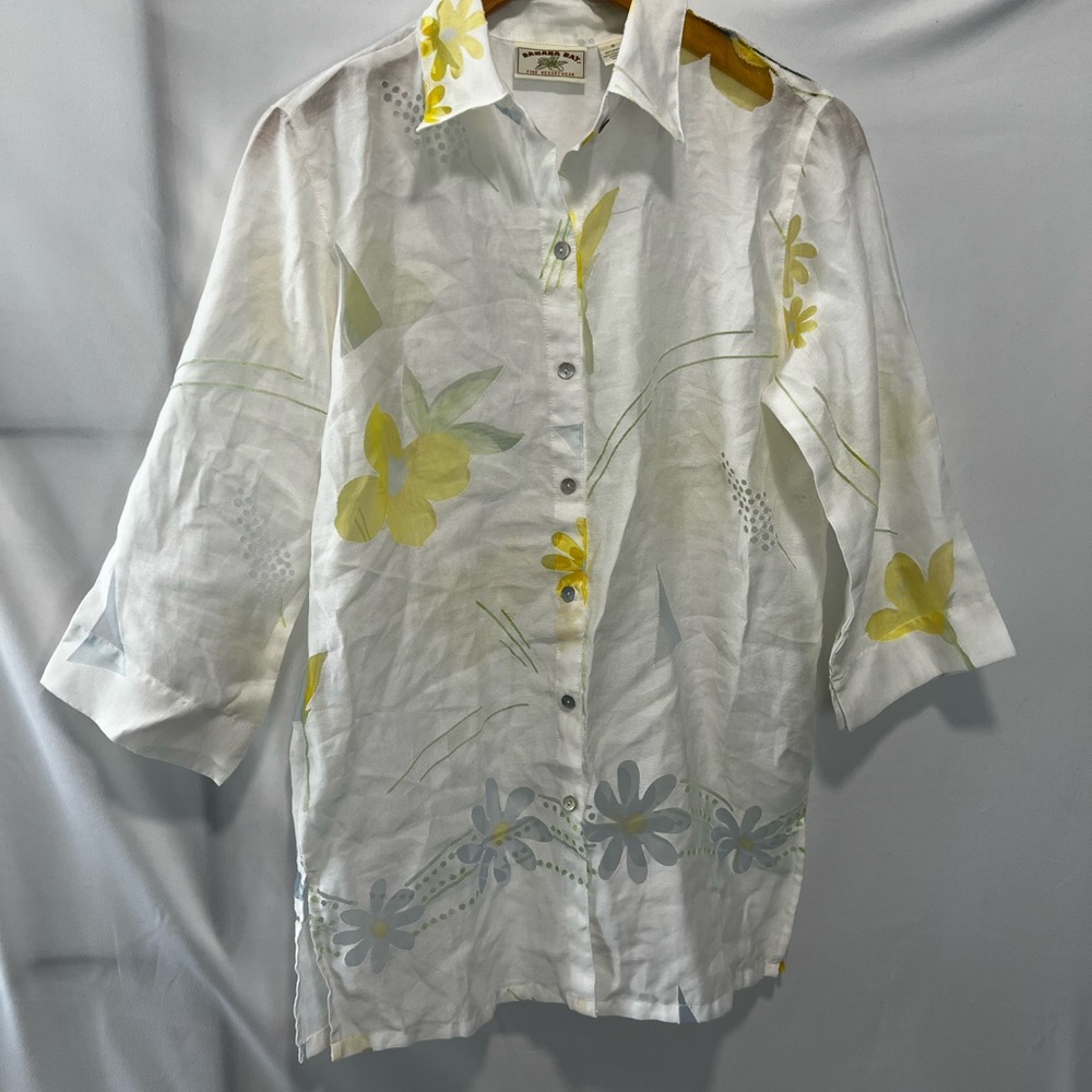 Banana Bay White and Yellow Floral Shirt
